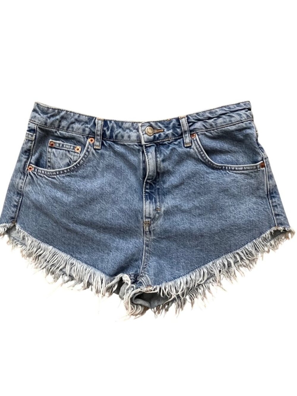 TopShop Fringed Raw Hem Jean Shorts Womens 10 Coastal Cowgirl Boho Festival